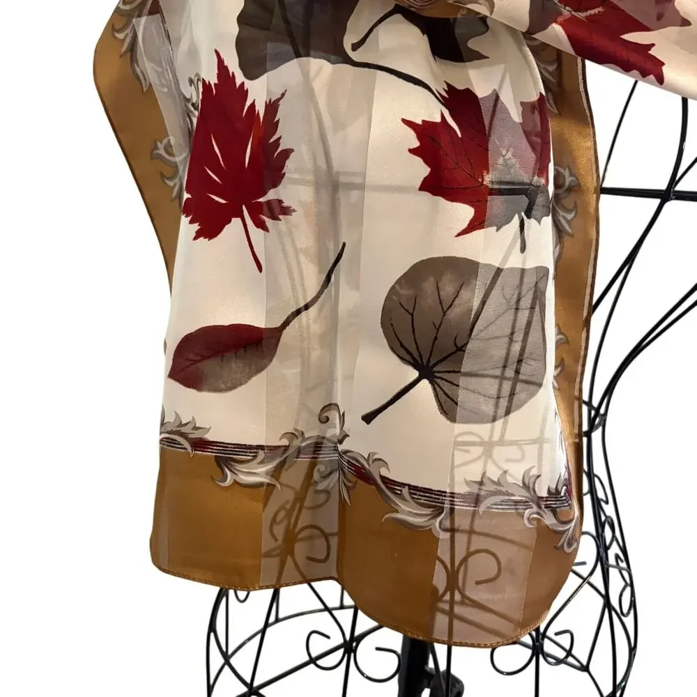 Vintage Cejon Autumn Leaf Stripe Status Print Long Scarf Wrap Glam Boho 13 x 58